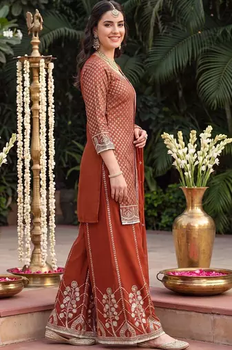 Women Ethnic Motifs Printed Regular Kurta with Sharara & With Dupatta