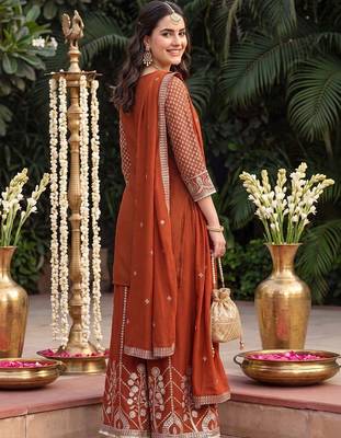 Women Ethnic Motifs Printed Regular Kurta with Sharara & With Dupatta 4