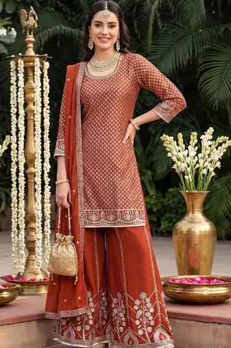 Women Ethnic Motifs Printed Regular Kurta with Sharara & With Dupatta