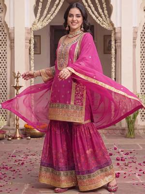 Women Ethnic Motifs Embroidered Regular Kurta with Sharara & With Dupatta 1