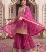Women Ethnic Motifs Embroidered Regular Kurta with Sharara & With Dupatta