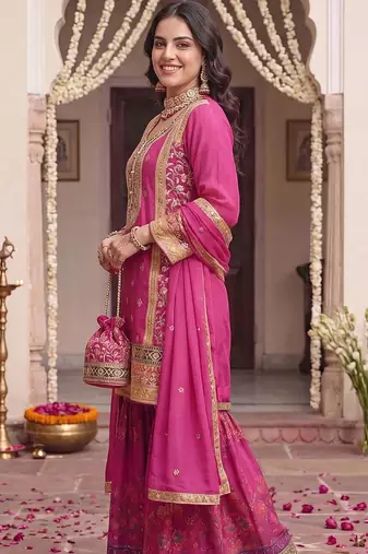 Women Ethnic Motifs Embroidered Regular Kurta with Sharara & With Dupatta