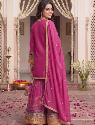 Women Ethnic Motifs Embroidered Regular Kurta with Sharara & With Dupatta 4