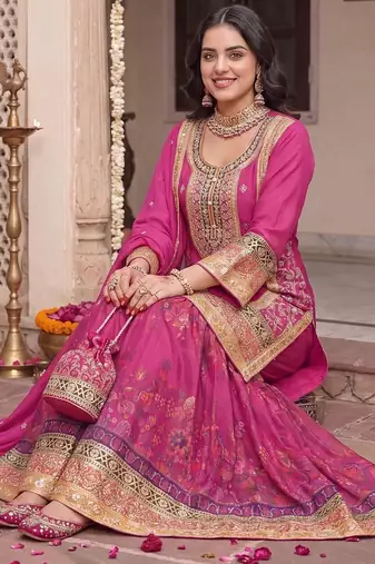 Women Ethnic Motifs Embroidered Regular Kurta with Sharara & With Dupatta