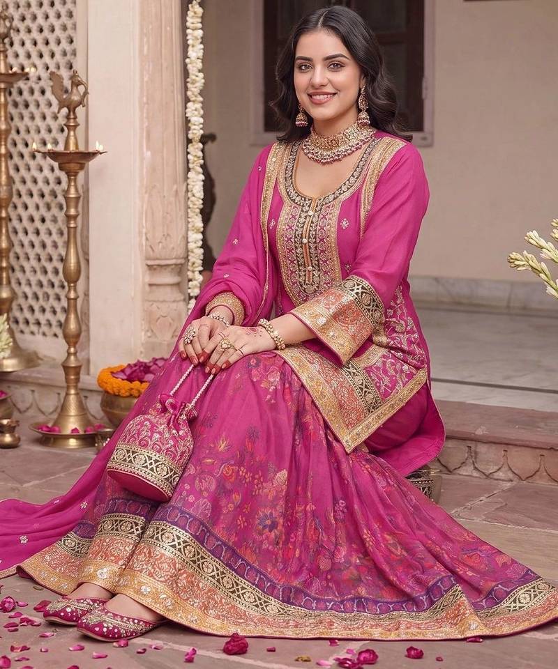Women Ethnic Motifs Embroidered Regular Kurta with Sharara & With Dupatta