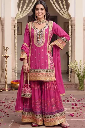Women Ethnic Motifs Embroidered Regular Kurta with Sharara & With Dupatta