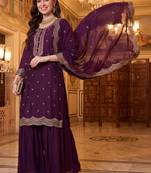Women Ethnic Motifs Embroidered Regular Thread Work Kurta with Sharara & With Dupatta