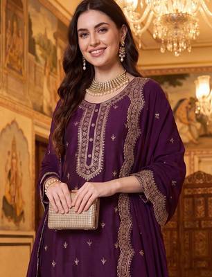 Women Ethnic Motifs Embroidered Regular Thread Work Kurta with Sharara & With Dupatta 2