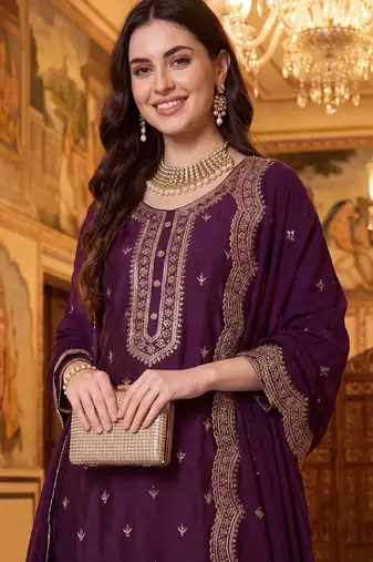 Women Ethnic Motifs Embroidered Regular Thread Work Kurta with Sharara & With Dupatta