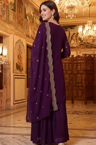 Women Ethnic Motifs Embroidered Regular Thread Work Kurta with Sharara & With Dupatta