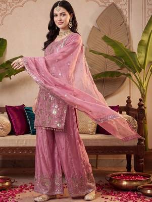 Women Ethnic Motifs Embroidered Regular Sequinned Kurta with Palazzos & With Dupatta 1