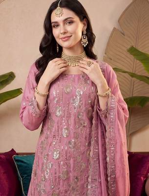 Women Ethnic Motifs Embroidered Regular Sequinned Kurta with Palazzos & With Dupatta 2