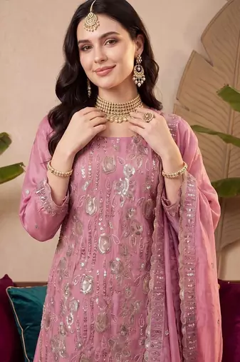 Women Ethnic Motifs Embroidered Regular Sequinned Kurta with Palazzos & With Dupatta
