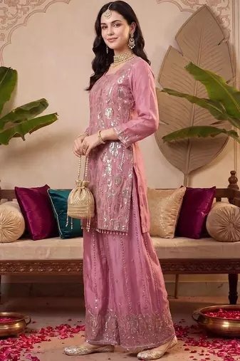Women Ethnic Motifs Embroidered Regular Sequinned Kurta with Palazzos & With Dupatta