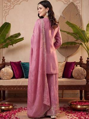 Women Ethnic Motifs Embroidered Regular Sequinned Kurta with Palazzos & With Dupatta 4