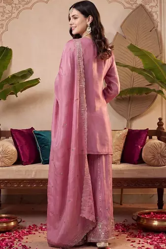 Women Ethnic Motifs Embroidered Regular Sequinned Kurta with Palazzos & With Dupatta