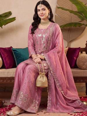 Women Ethnic Motifs Embroidered Regular Sequinned Kurta with Palazzos & With Dupatta 5