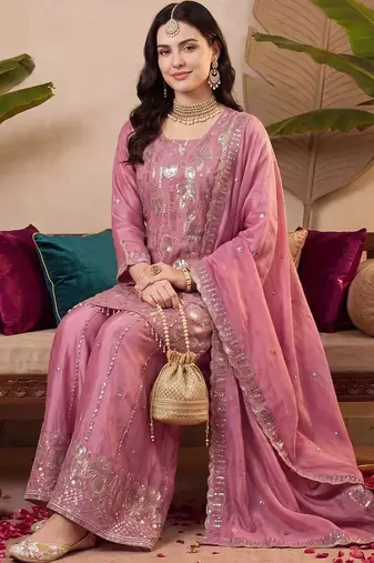 Women Ethnic Motifs Embroidered Regular Sequinned Kurta with Palazzos & With Dupatta