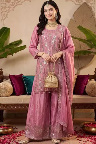 Women Ethnic Motifs Embroidered Regular Sequinned Kurta with Palazzos & With Dupatta