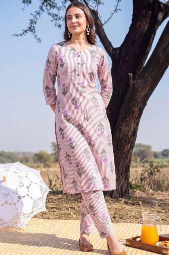 Women Printed Regular Pure Cotton Kurta with Trousers