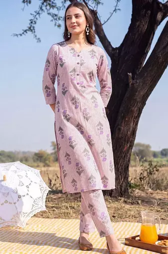 Women Printed Regular Pure Cotton Kurta with Trousers