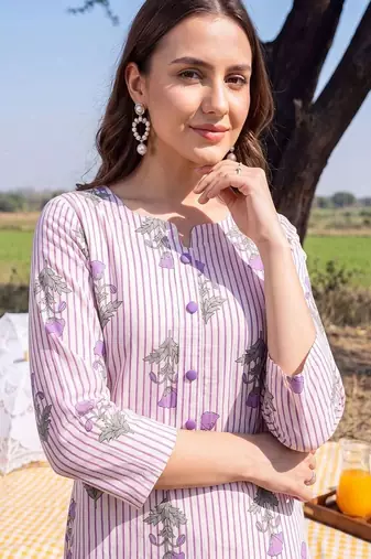 Women Printed Regular Pure Cotton Kurta with Trousers