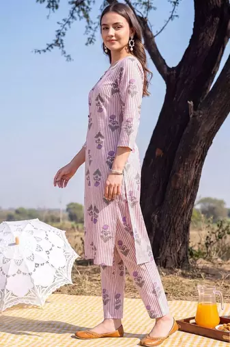 Women Printed Regular Pure Cotton Kurta with Trousers