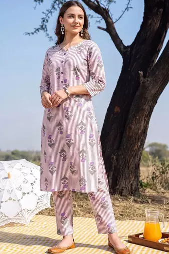Women Printed Regular Pure Cotton Kurta with Trousers