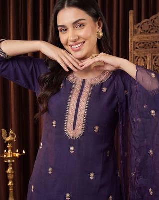 Women Ethnic Motifs Embroidered Regular Thread Work Kurta with Trousers & With Dupatta 1