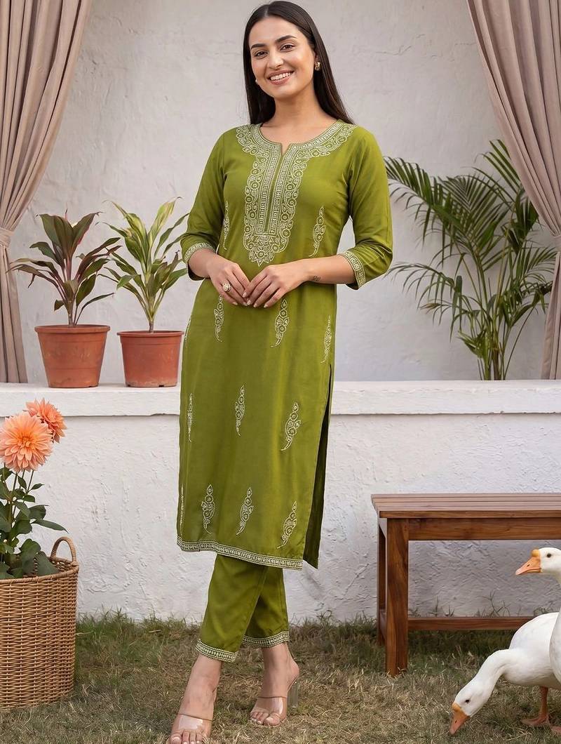 Women Ethnic Motifs Embroidered Regular Thread Work Kurta with Trousers