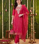 Women Ethnic Motifs Embroidered Regular Thread Work Kurta with Trousers & With Dupatta