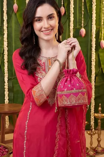 Women Ethnic Motifs Embroidered Regular Thread Work Kurta with Trousers & With Dupatta