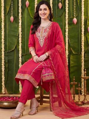 Women Ethnic Motifs Embroidered Regular Thread Work Kurta with Trousers & With Dupatta 5