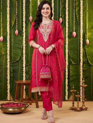 Women Ethnic Motifs Embroidered Regular Thread Work Kurta with Trousers & With Dupatta 6