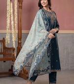Women Ethnic Motifs Embroidered Regular Thread Work Kurta with Trousers & With Dupatta