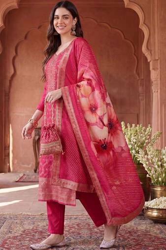 Women Ethnic Motifs Embroidered Regular Kurta with Trousers & With Dupatta