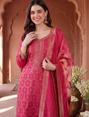 Women Ethnic Motifs Embroidered Regular Kurta with Trousers & With Dupatta 2