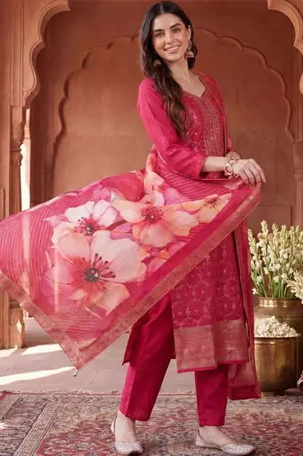 Women Ethnic Motifs Embroidered Regular Kurta with Trousers & With Dupatta