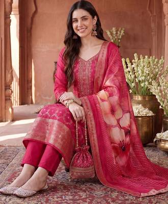 Women Ethnic Motifs Embroidered Regular Kurta with Trousers & With Dupatta 5