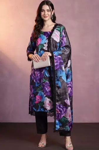 Women Floral Printed Regular Kurta with Trousers & With Dupatta