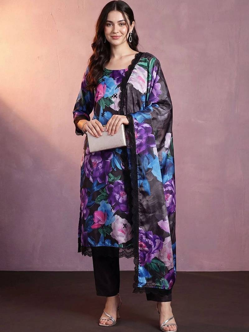 Women Floral Printed Regular Kurta with Trousers & With Dupatta
