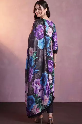 Women Floral Printed Regular Kurta with Trousers & With Dupatta