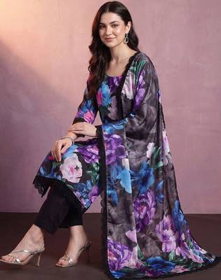 Women Floral Printed Regular Kurta with Trousers & With Dupatta 4