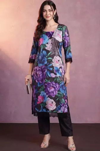 Women Floral Printed Regular Kurta with Trousers & With Dupatta