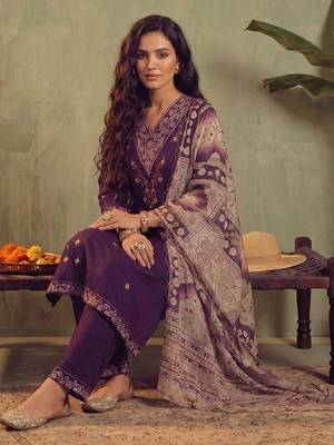 Women Ethnic Motifs Embroidered Regular Thread Work Kurta with Trousers & With Dupatta 5