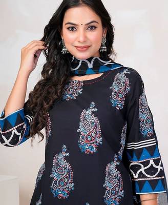 Women Paisley Printed Regular Sequinned Pure Cotton Kurta with Trousers & With Dupatta 3