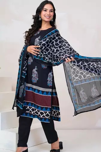 Women Paisley Printed Regular Sequinned Pure Cotton Kurta with Trousers & With Dupatta