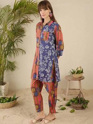 Women Floral Printed Regular Pure Cotton Kurta with Trousers 3