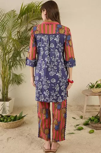 Women Floral Printed Regular Pure Cotton Kurta with Trousers