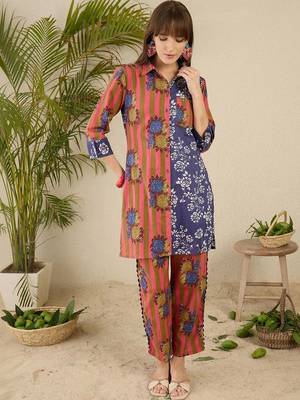Women Floral Printed Regular Pure Cotton Kurta with Trousers 6
